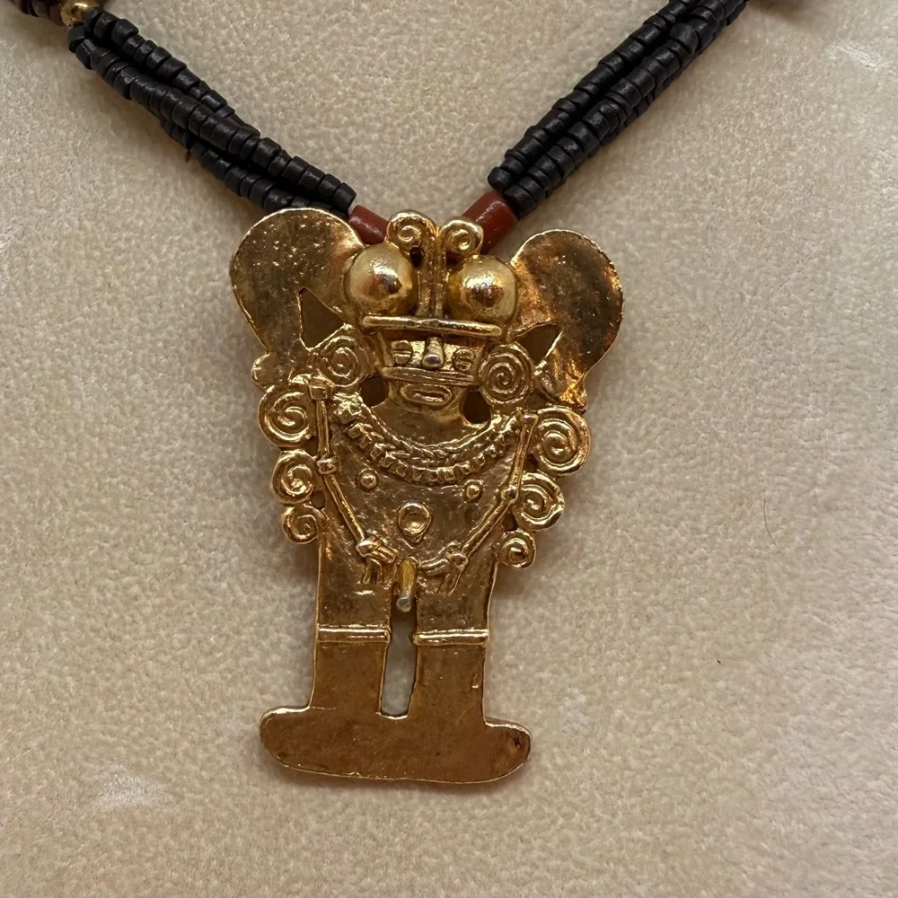 Pre-Columbian Inspired Gold Pendant Necklace – Fertility Deity Design